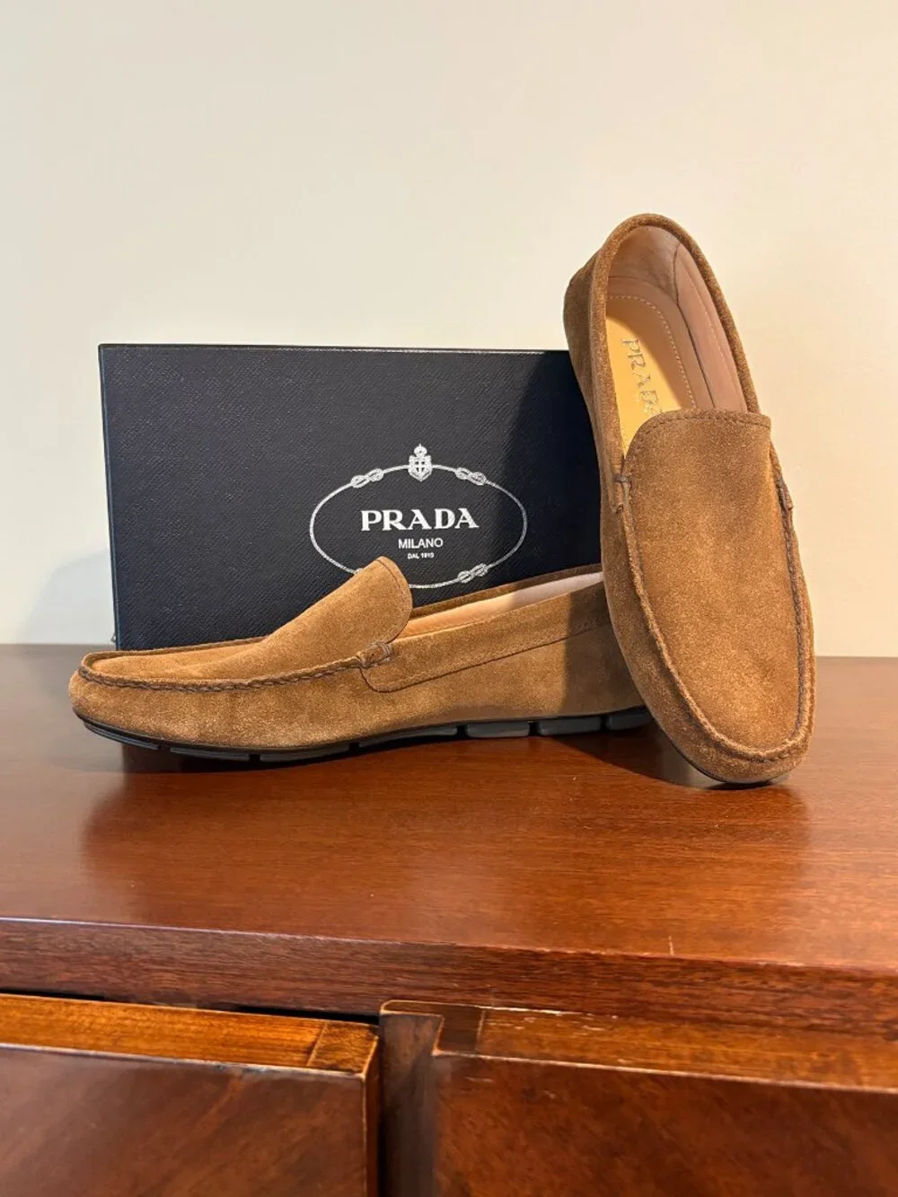 Prada Cognac Suede Driving Mocs